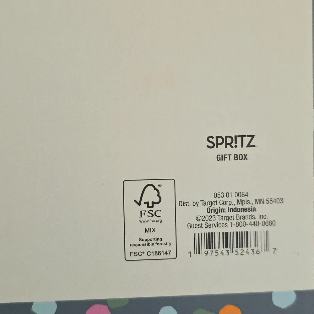 Spritz Polka Dot Gift Box 10 x 10 x 4.5 Square With Gift Wrap Tissue Paper